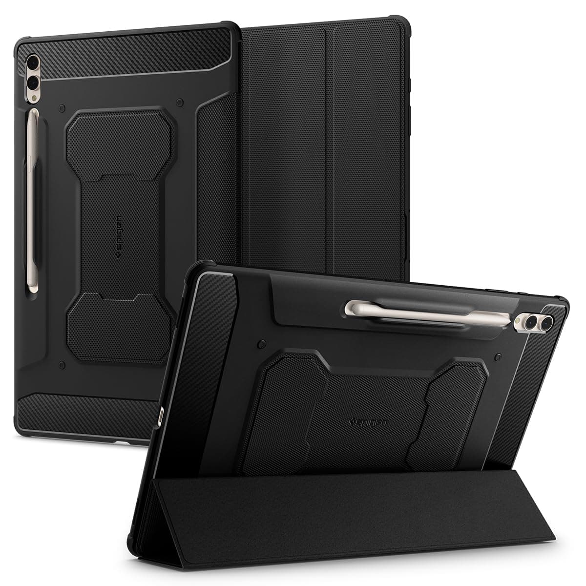 Spigen Rugged Armor Pro for Samsung Galaxy Tab S10 Ultra Case 14.6 inch (2024) / Tab S9/S8 Ultra (2023/2022) Protective Tri-Fold Cover with S Pen Holder - Black