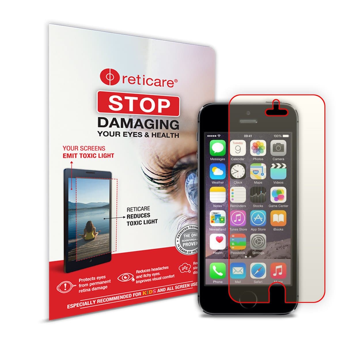 RETICARE® EYE & SCREEN PROTECTOR FOR APPLE IPHONE SE/5C/5S/5 BLACK TWO UNITS