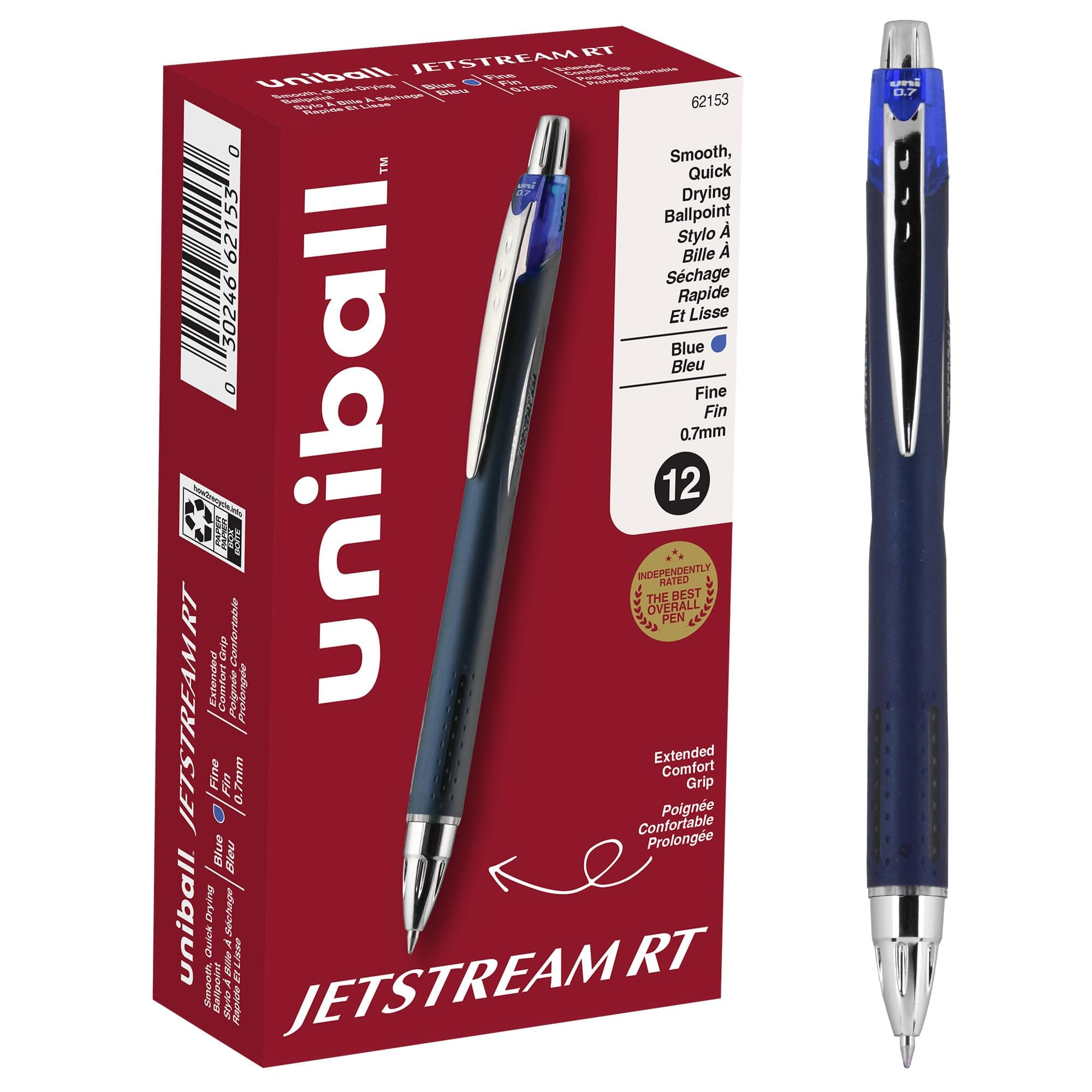 uni-ball Jetstream RT Retractable Roller Ball Pen, Blue Ink, Fine, 0.70 mm