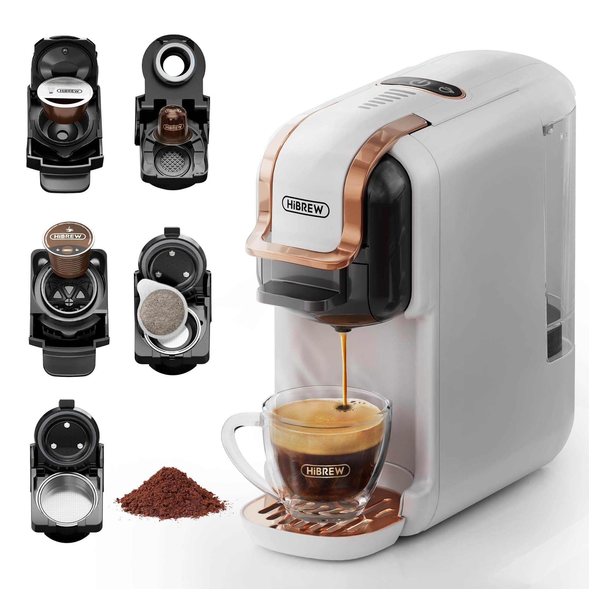H2B 5-in-1 Pod Coffee Maker - Compatible With 4 Coffee Capsule as Well as Espresso Powder, Makes Iced Coffee, Espresso, Cappuccino, Long Black. Hotel Kitchen Coffee Machine