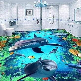 Custom 3D Floor Wallpaper Dolphin Stereoscopic Floor Sticker Mural Self-Adhesive Waterproof Vinyl Flooring Wallpaper Bathroom-150 * 105cm