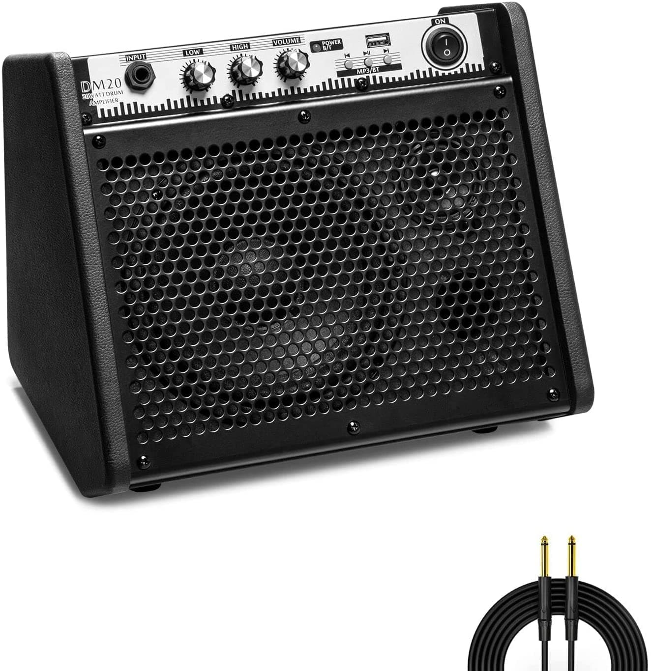 Mini Electric Drum Amp 20W, Bluetooth Electronic Drum Amplifier Keyboard Speaker DM20 Portable for Home Practice(Including E-drum Noise-reduction Cable)