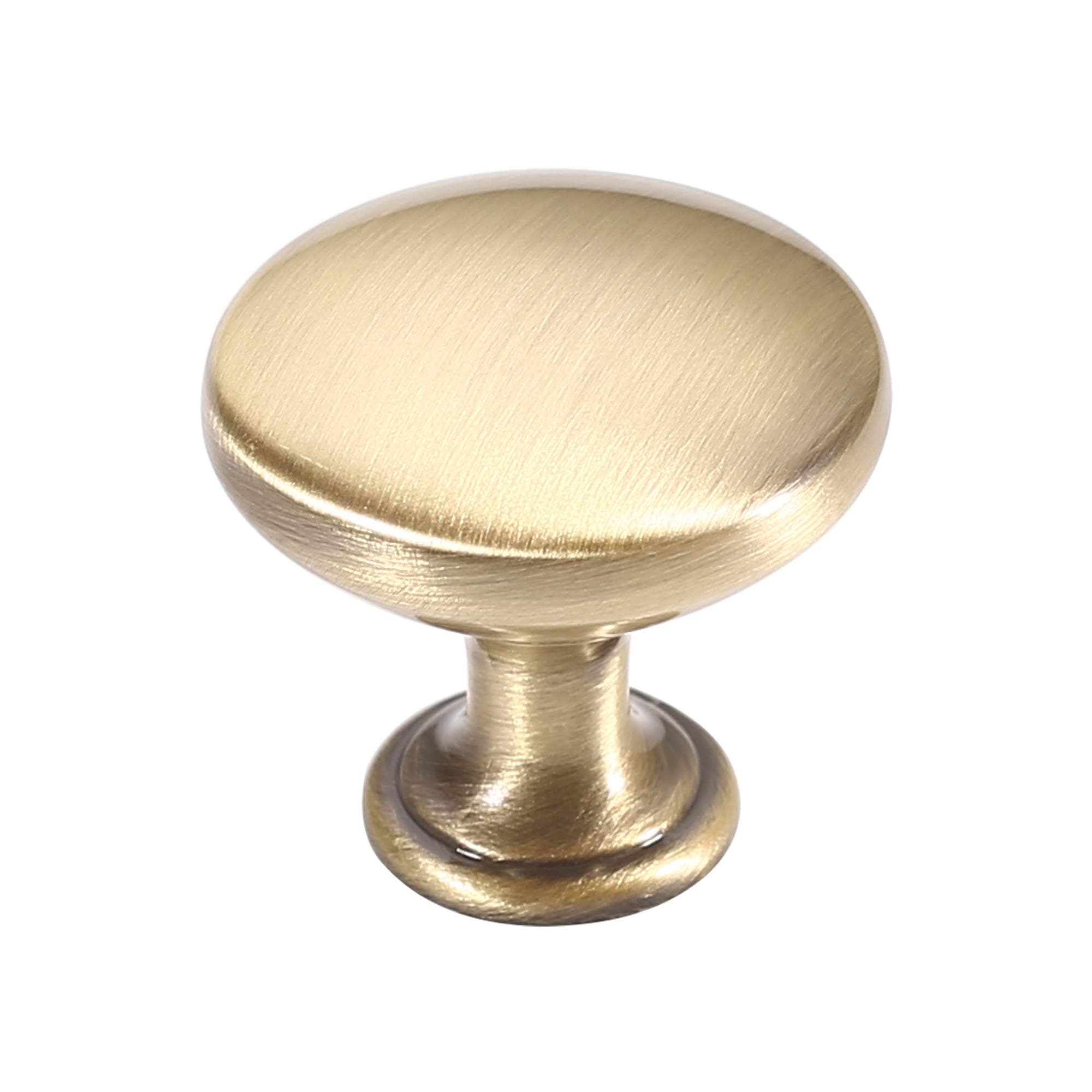 Alzassbg25 Pack Brushed Antique Brass Cabinet Knobs, 1-1/8 Inch Diameter Round Kitchen Knobs for Cabinets and Drawers AL6011AB