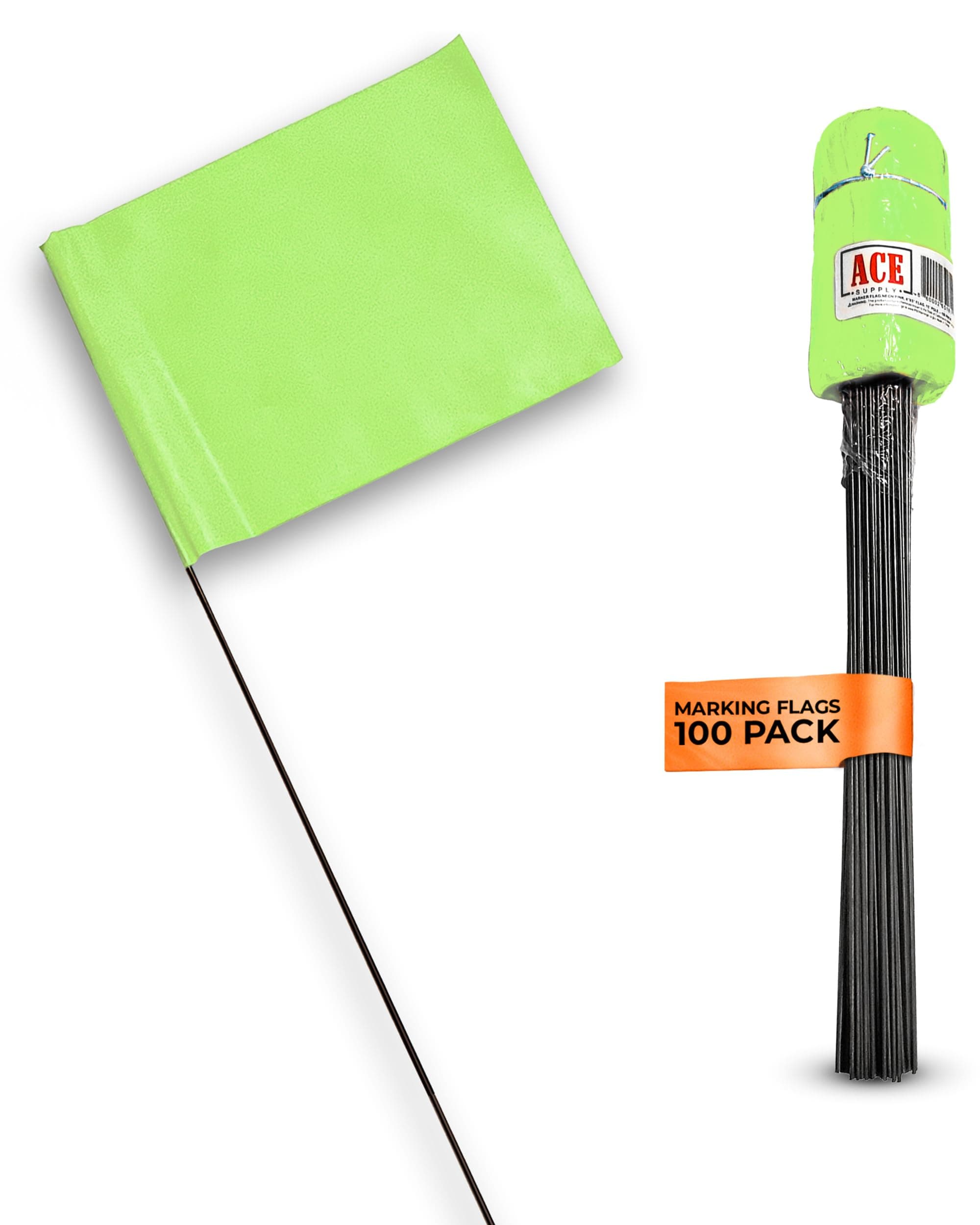 Fluorescent Lime Marking Flags 100 Pack - 4x5x15 Inch Marker Flags - Markers For Lawn, Irrigation, Landscaping, Survey & Sprinkler Head Marking