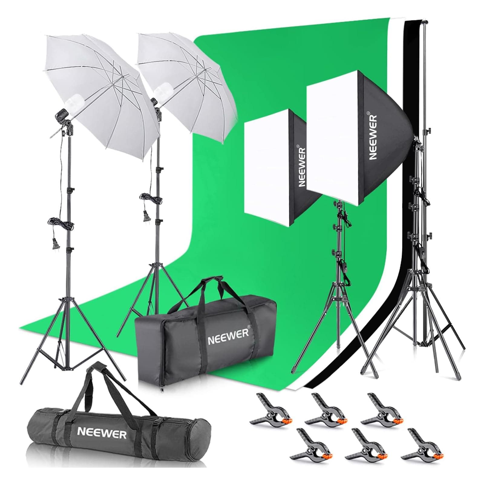 Neewer® 2.6M x 3M/8.5ft x 10ft Background Support System and 800W 5500K Umbrellas Softbox Continuous Lighting Kit for Photo Studio Product,Portrait and Video Shoot Photography