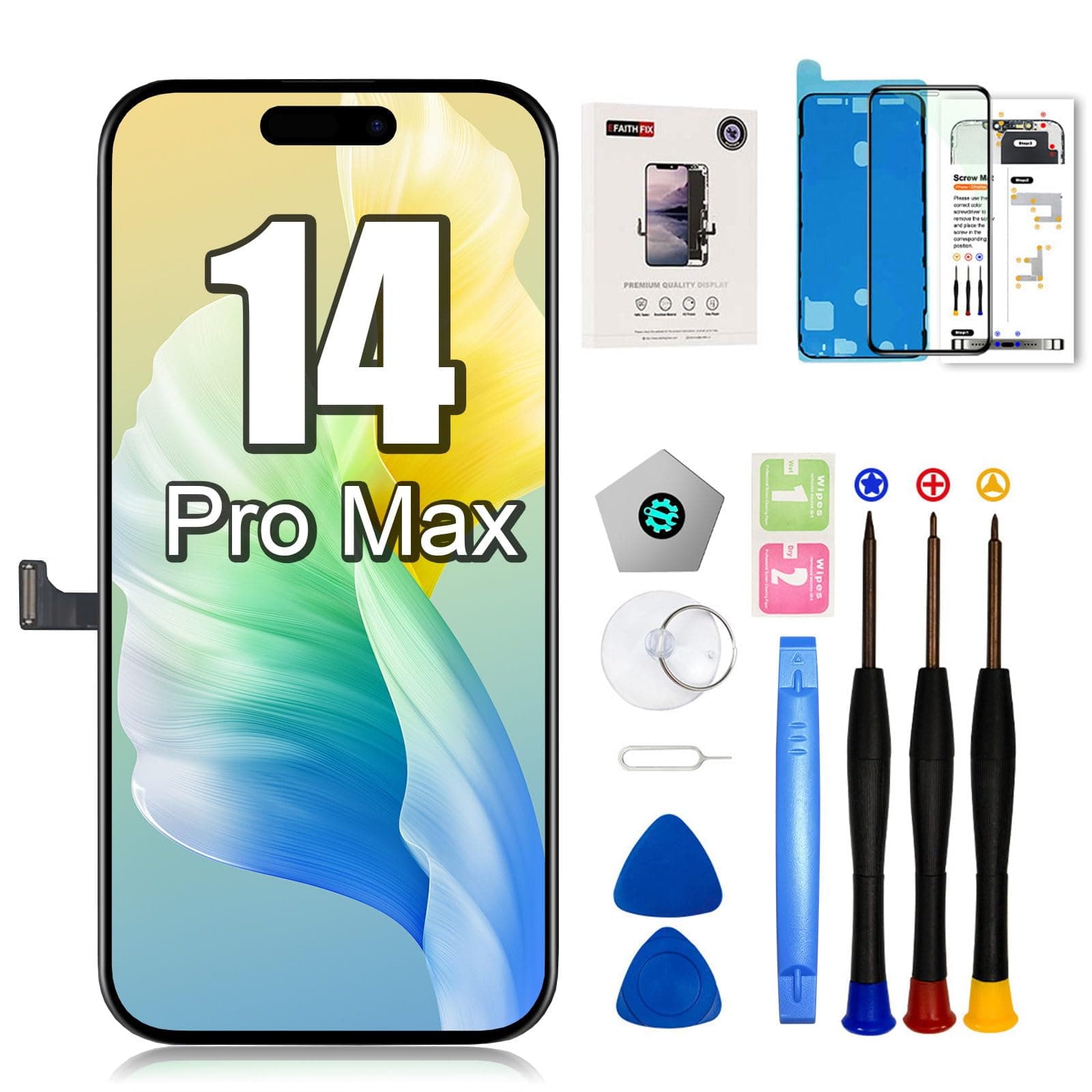 for iPhone 14 Pro Max Screen Replacement 6.7 Inch LCD 3D Touch Display Full HD Digitizer Frame Assembly (A2651,A2893,A2894,A2895,A2896) with Repair Tools Screen Protector Waterproof Adhesive