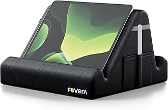 FOVERA Tablet Pillow Stand | Soft Multi-Angle Lap Stand for 7-13” Tablets & Phones | Hands-Free Tablet Stand for Bed, Sofa & Travel | Lightweight, Portable with Side Pockets (Black)