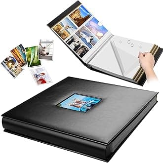 Photo Album Self Adhesive 80 Sticky Pages Leather Cover Scrapbook Photos Book for Christmas Gifts Wedding Large Picture Albums Hold 3x5 4X6 5X7 8X10 Black