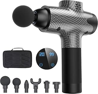 Massage Gun for Athletes, Portable Percussion Massage Gun Professional Deep Tissue Massage Gun for Pain Relief with 6 Massage Heads 20 Speed High-Intensity Vibration Massager Gun