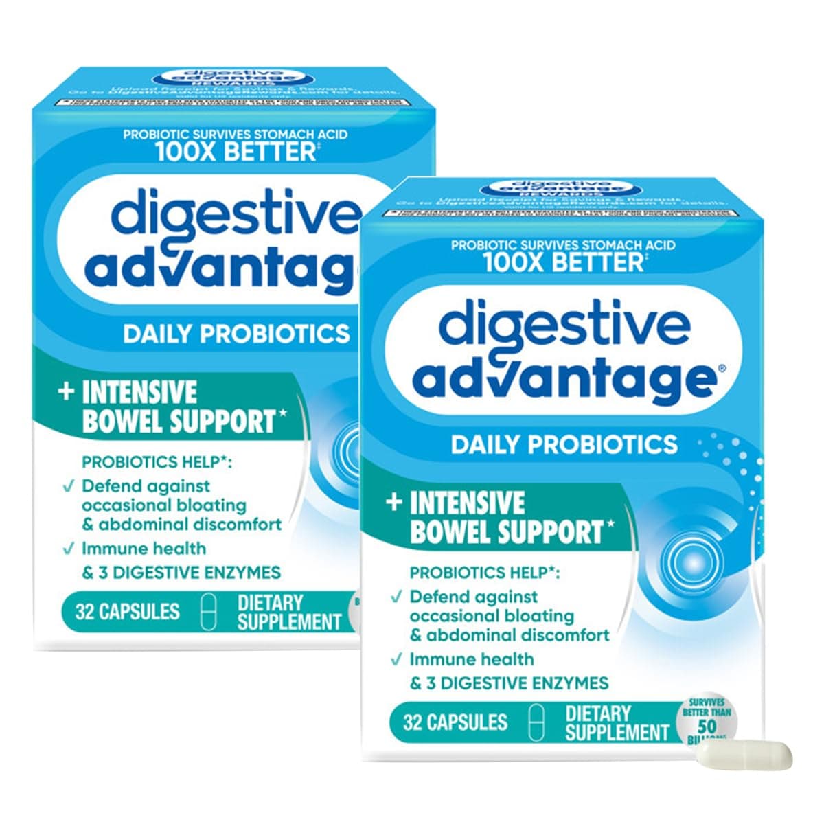 Digestive Advantage Intensive Bowel Support Probiotic Defends Against Gas & Bloating, 32 Count Capsules (2 Pack)