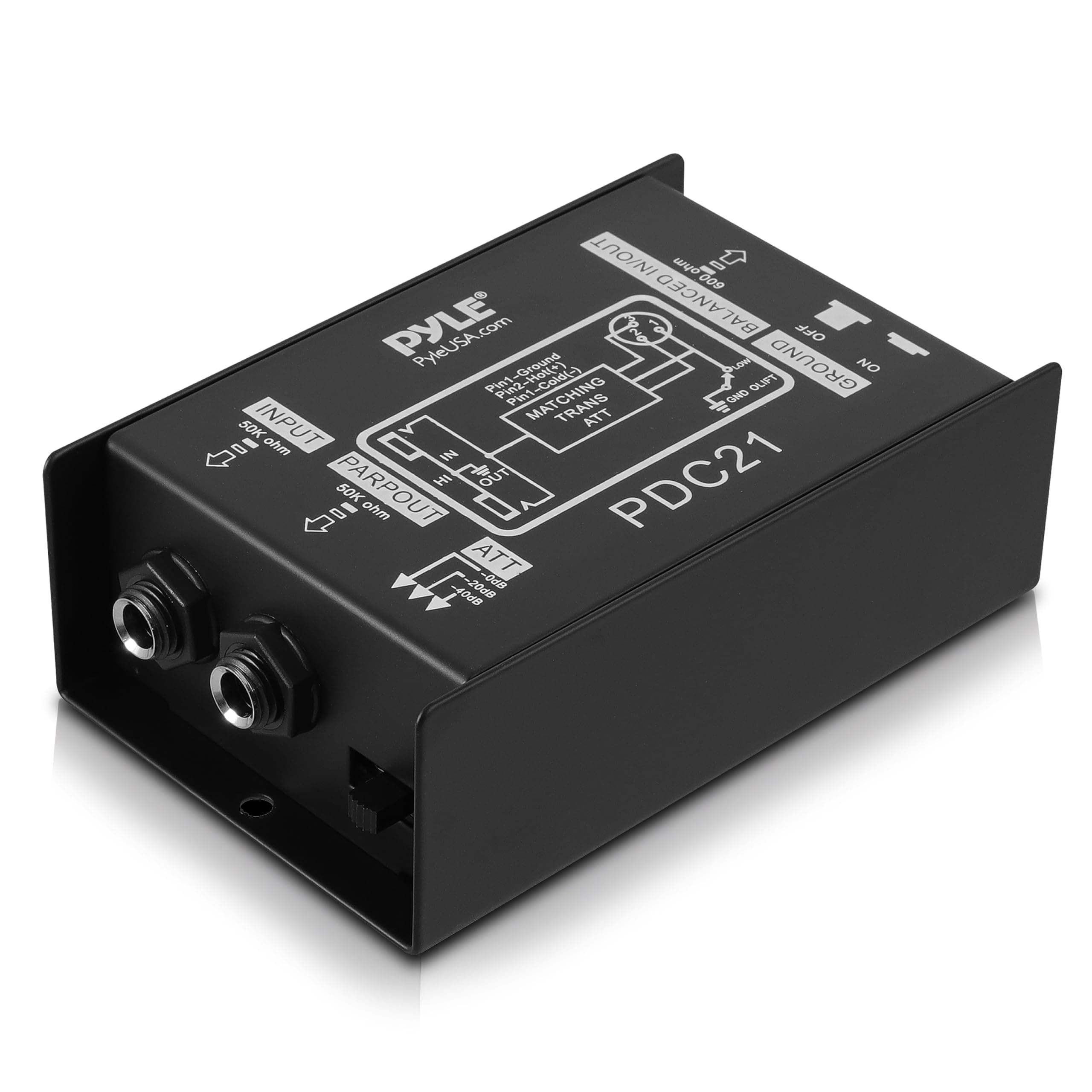 Passive DI Audio Box, 6 x 10.4cm Direct Injection Hum Eliminator with Input Attenuator, Guitar Audio Interface for Home Studio, Balanced XLR Output for Music Production Equipment, DAC Sound Card