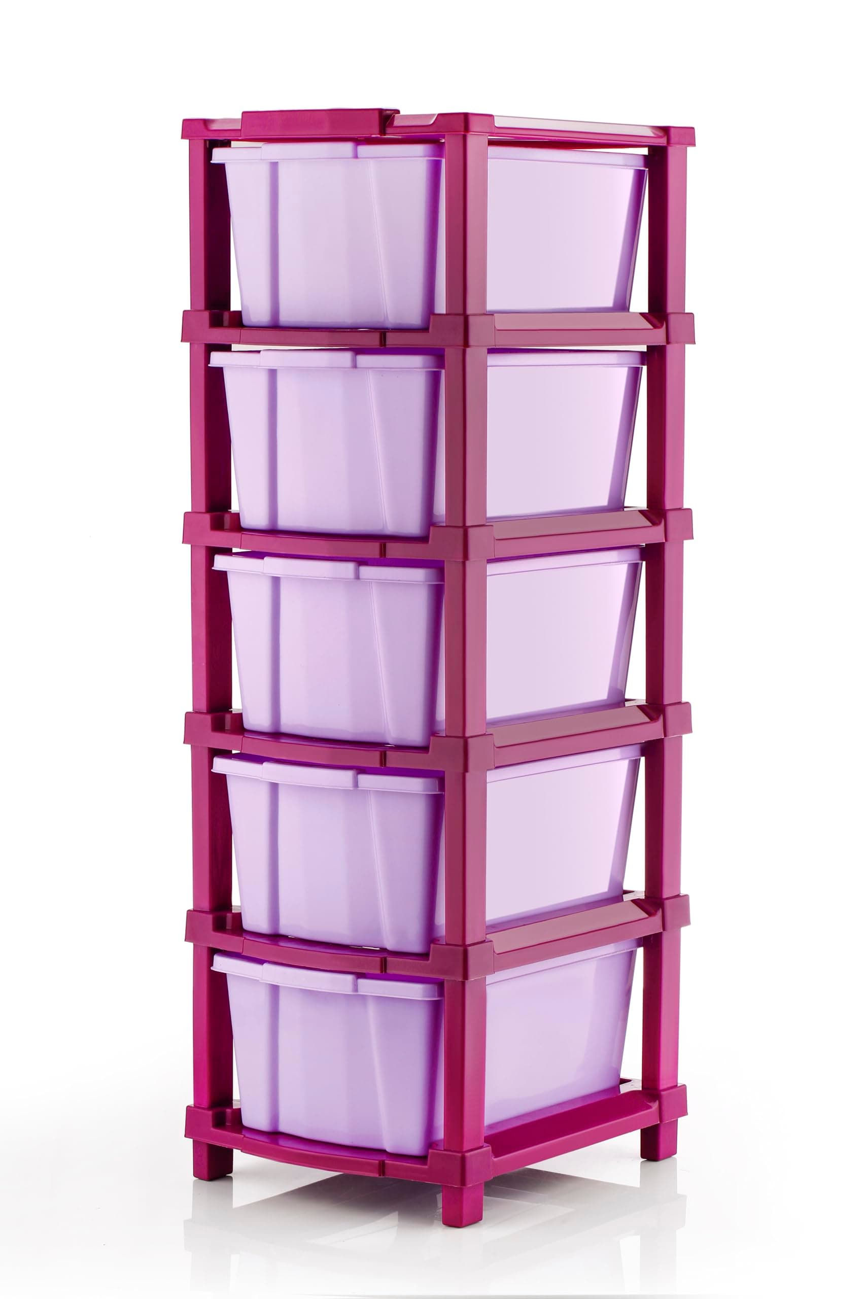 PALAK 5-XL Drawer Multipurpose Drawer Plastic Modular Chest Storage Organizer Home, Office, Parlor, School, Doctors, Home & Kids(Dimension-28cmx35cmx87cm) (MAGENTA PURPLE)