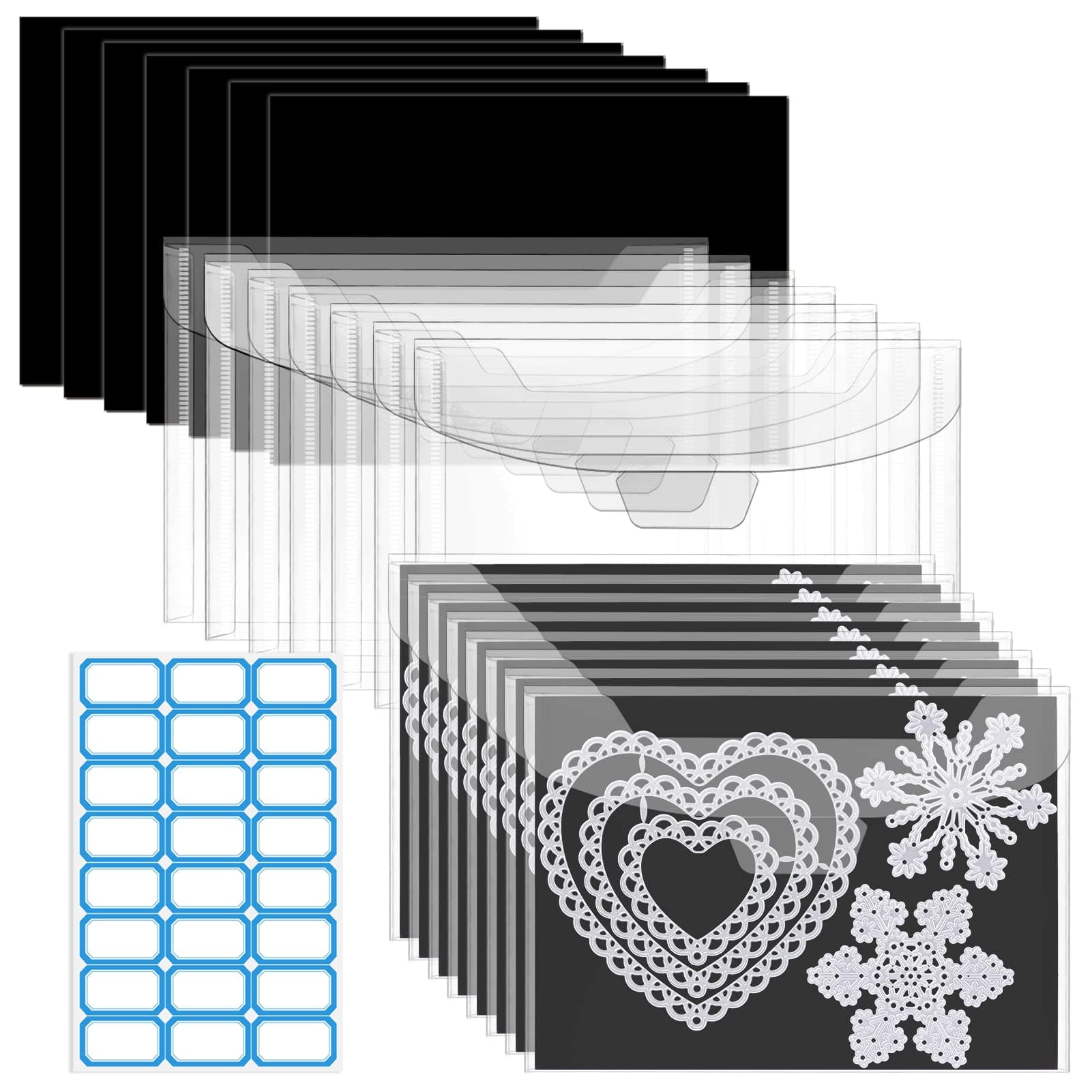 30 Pcs Clear Stamp and 1mm Thickness Die Storage Pockets with Rubber Magnetic Sheets Resealable Plastic Storage Pocket Large Envelope Case Cut