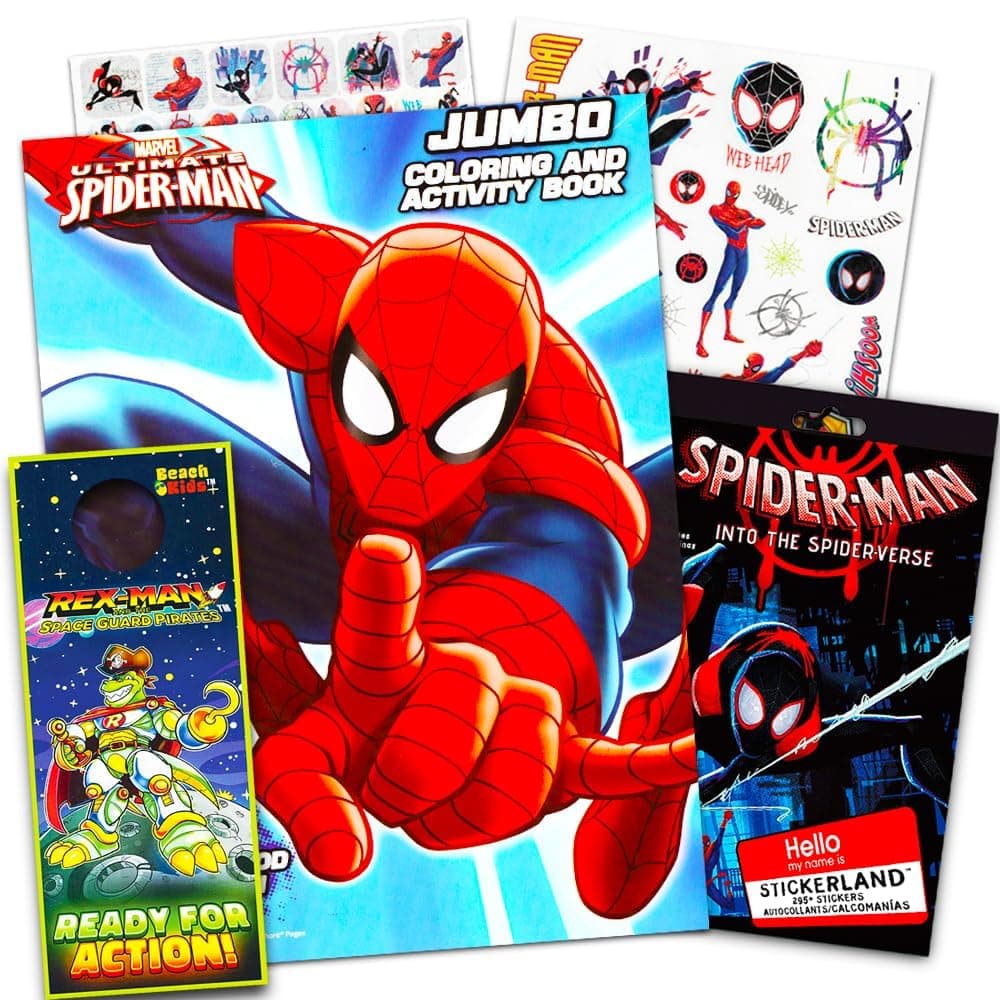 Marvel Spiderman Coloring Book Bundle with Over 300 Bonus Spiderman Stickers