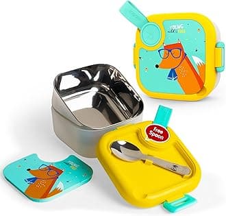 rabitat Lunchmate Mini Stainless Steel Lunch Box with Spoon | Airtight | Leakproof Snack Box/Tiffin Box for Kids/Toddlers/Infants to School/Picnic - 500 ML