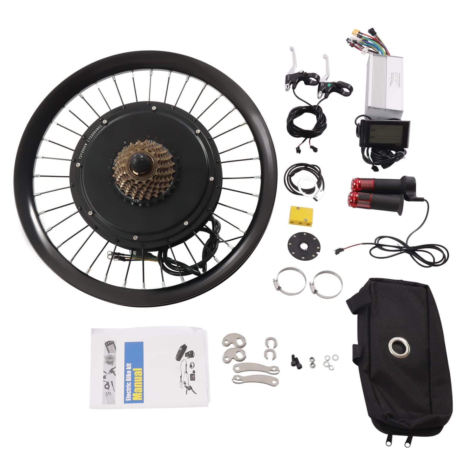 72V 2000W Electric Bicycle Rear Wheel Conversion Kit E-Bike 9 Speed Motor Kit with Mutifunction Display High Speed Brushless Gearless Hub Motor Kit