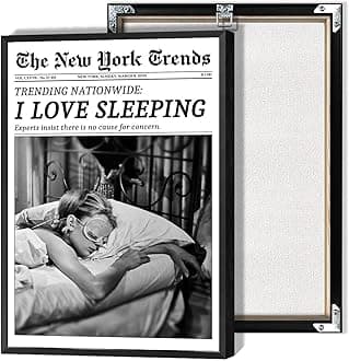 Beshdomp Vintage I Love Sleeping Posters Black And White Newspaper Canvas Wall Art New York Times Magazine Headline Prints Painting For Home Bedroom Dorm Bar Cart Wall Decor 8x10in Framed