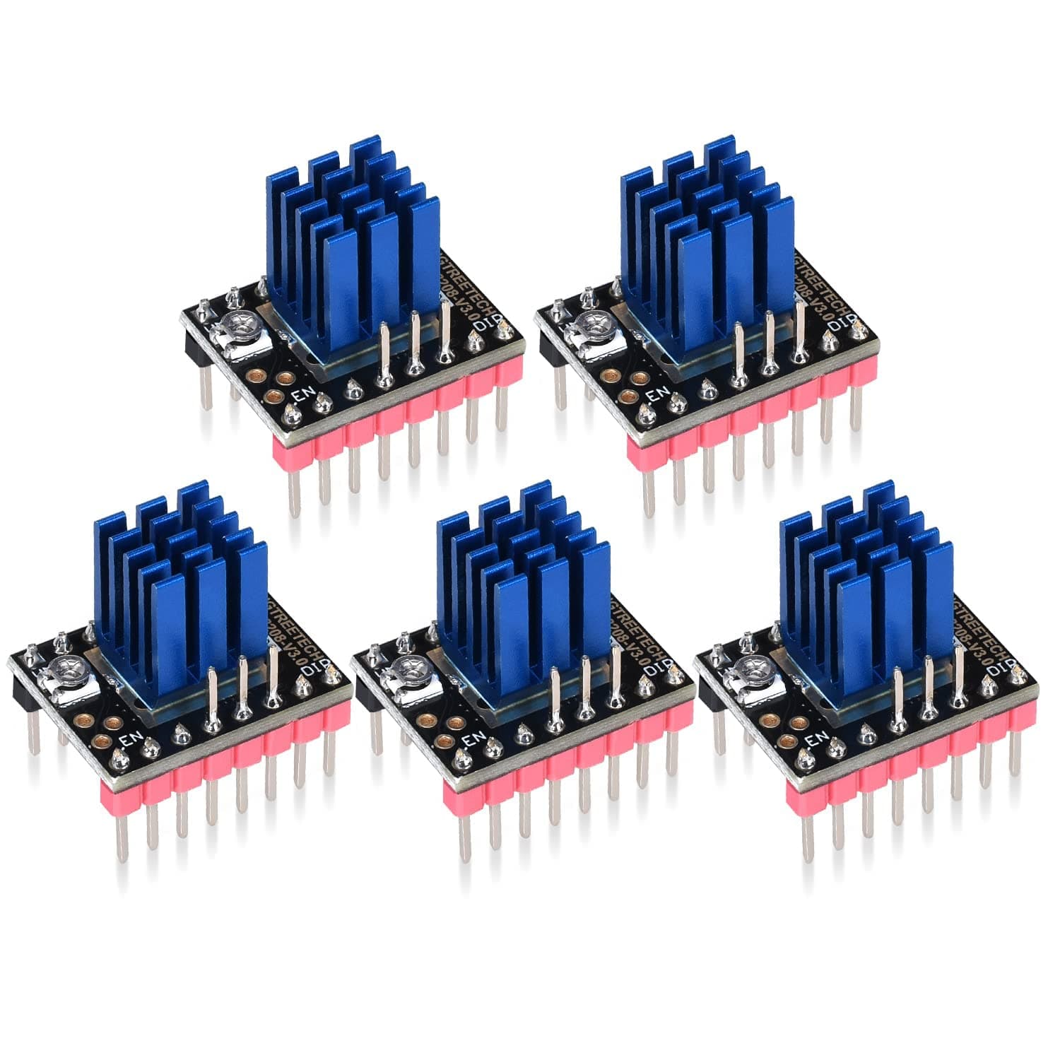 BIQU DIRECT 3D Printer Part Ultra Silent TMC2208 V3.0 Stepper Motor Driver Module with Heatsink for SKR V1.3 MKS GEN L Ramps 1.5/1.6 Control Board (Pack of 5) (UART Mode)