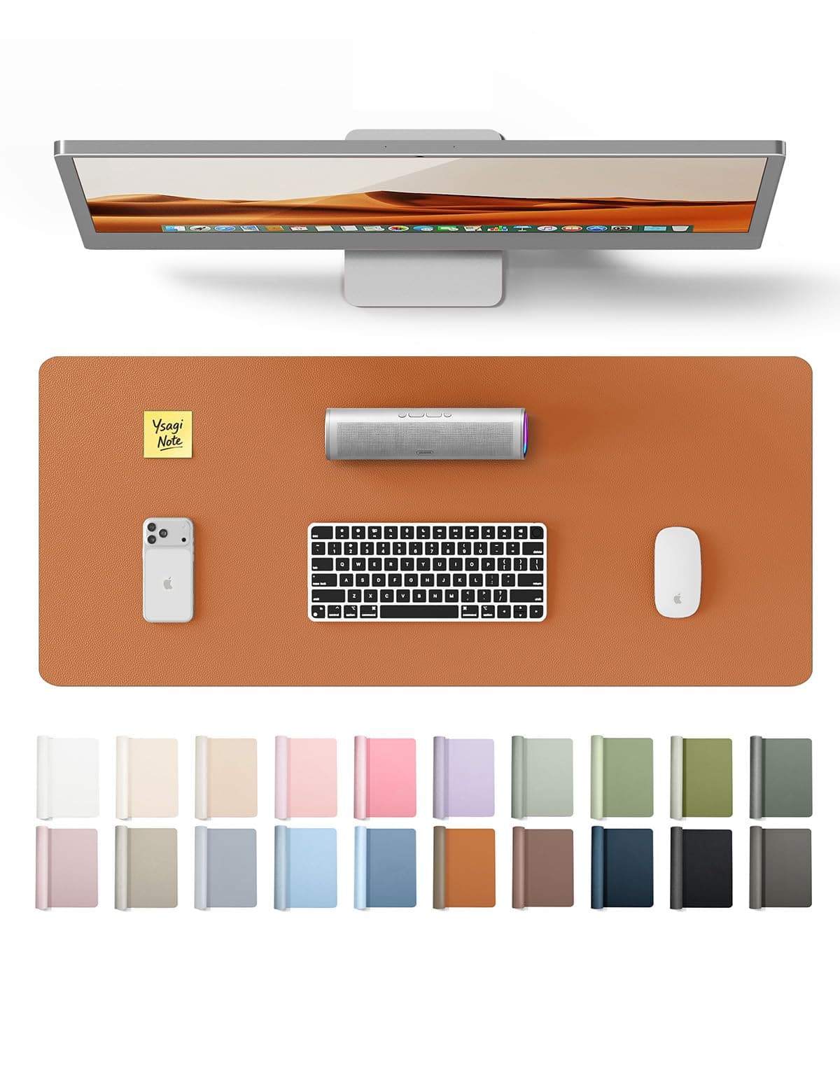 YSAGi Desk Pad Protector, Large Mouse Mat, Non-Slip PU Leather Waterproof Laptop Desk Blotter/ Writing Pad for Office and Home (23.6" x 13.8", Brown)