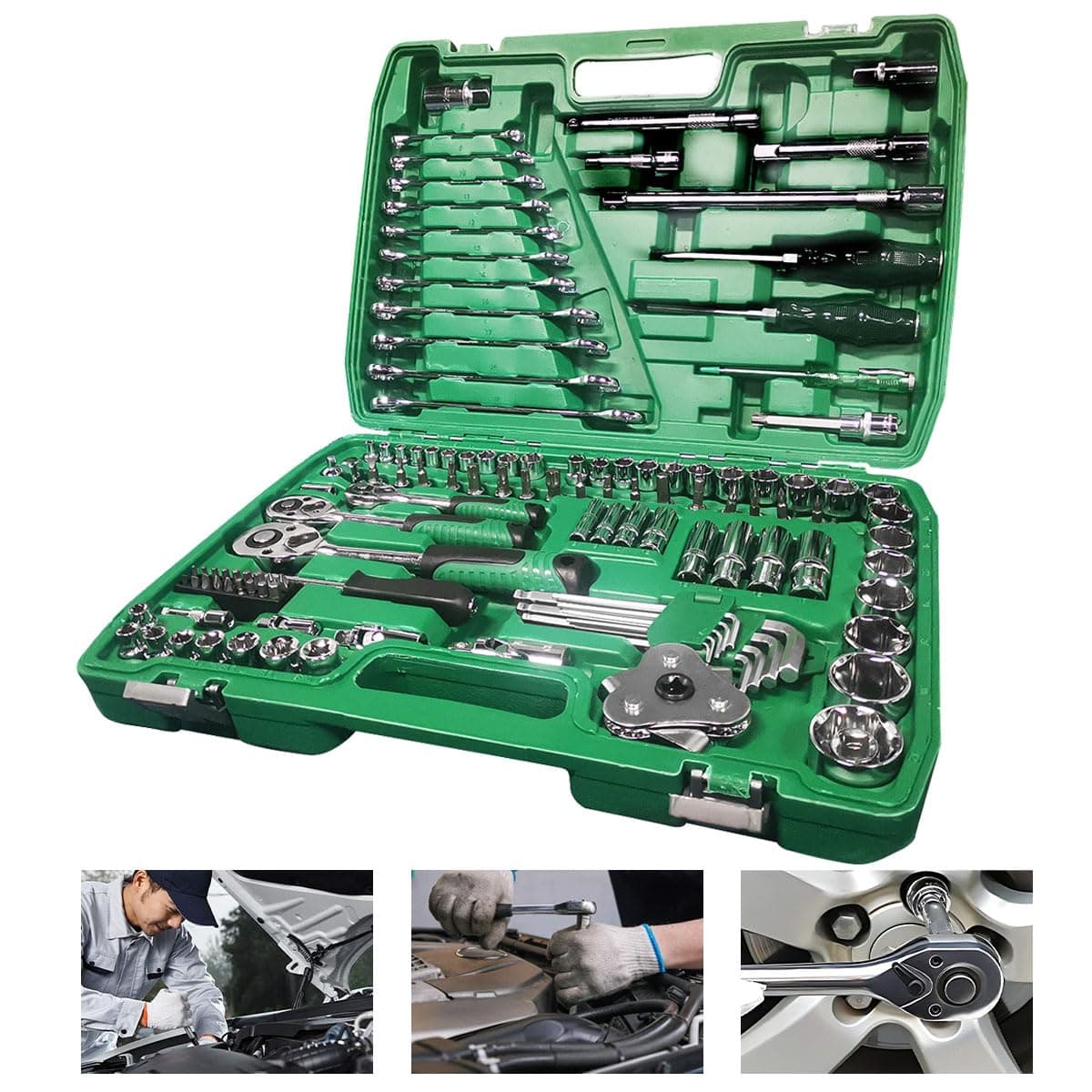 121pcs Auto Mechanic Socket Tool Kit, Car Repair Tool Socket Wrench Set with Batch Head Ratchet Torque Socket Spanner Screwdriver Car Toolbox, Auto Mechanics Repair Hand Tool Case for Home Repair Shop