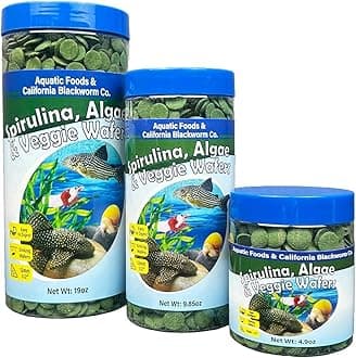 Aquatic Foods Inc. 12mm - 1/2" Small Sinking Wafers of Spirulina, Algae & Veggies for Plecos, Catfish, Shrimp, Snails, Crabs, Crayfish, 12-Type Pellet Mix & 4-Type Wafer Mix Included..4.9oz Canister