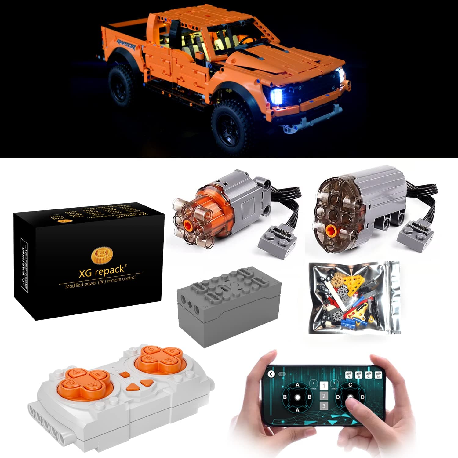 Remote Control Motor Kit for Lego Technic Ford F-150 Raptor 42126 Building Kit Motor Set (Playset not Included, only Power Motor System) (RC Motor)