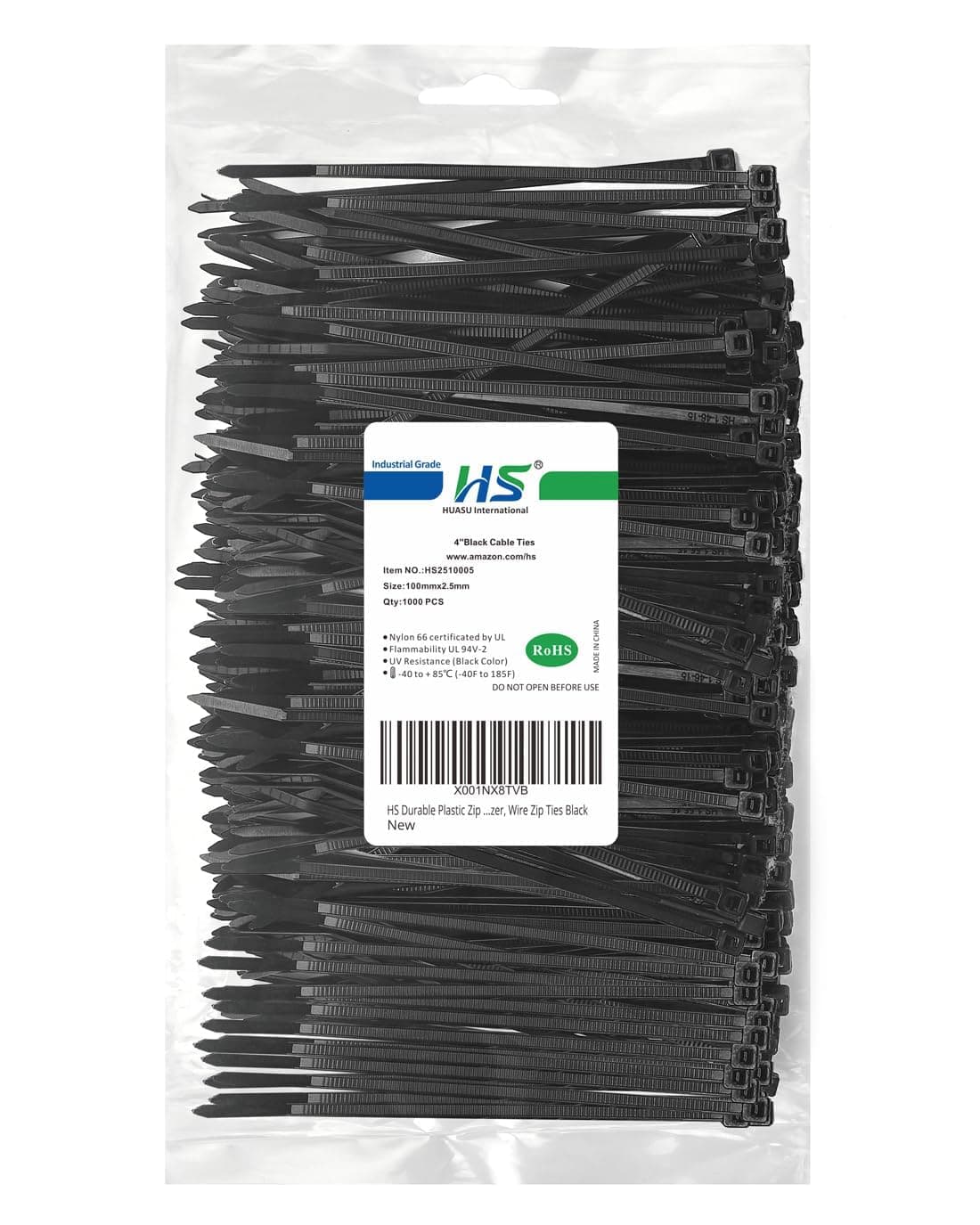 HS Durable Plastic Zip Ties 4 Inch (Bulk-1000 Pack) Small Tie Wraps Thin 18 L...