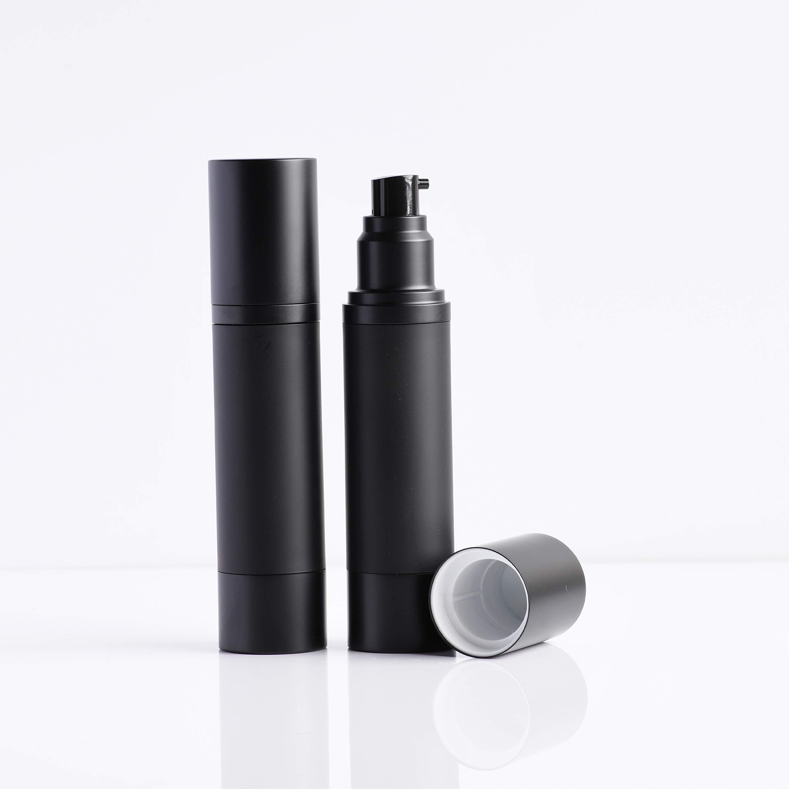 Cherish (2 Pack) 50ml Matte Black Airless Pump Bottle - Refillable Cosmetic Dispenser