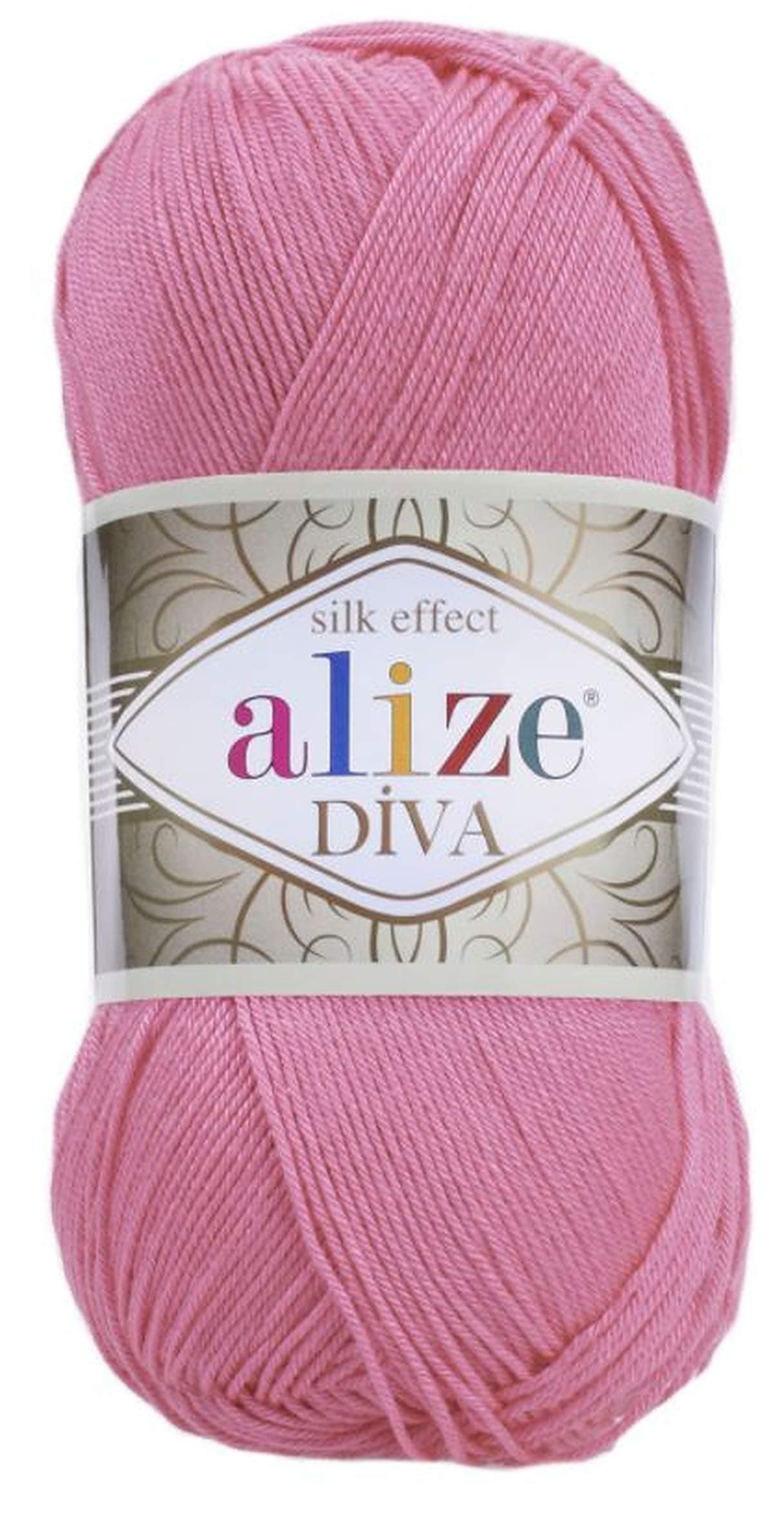 Diva Silk Effect 100% Microfiber Acrylic Yarn 1 Ball skeins 100gr 383yds Color (178 - Dark Pink)