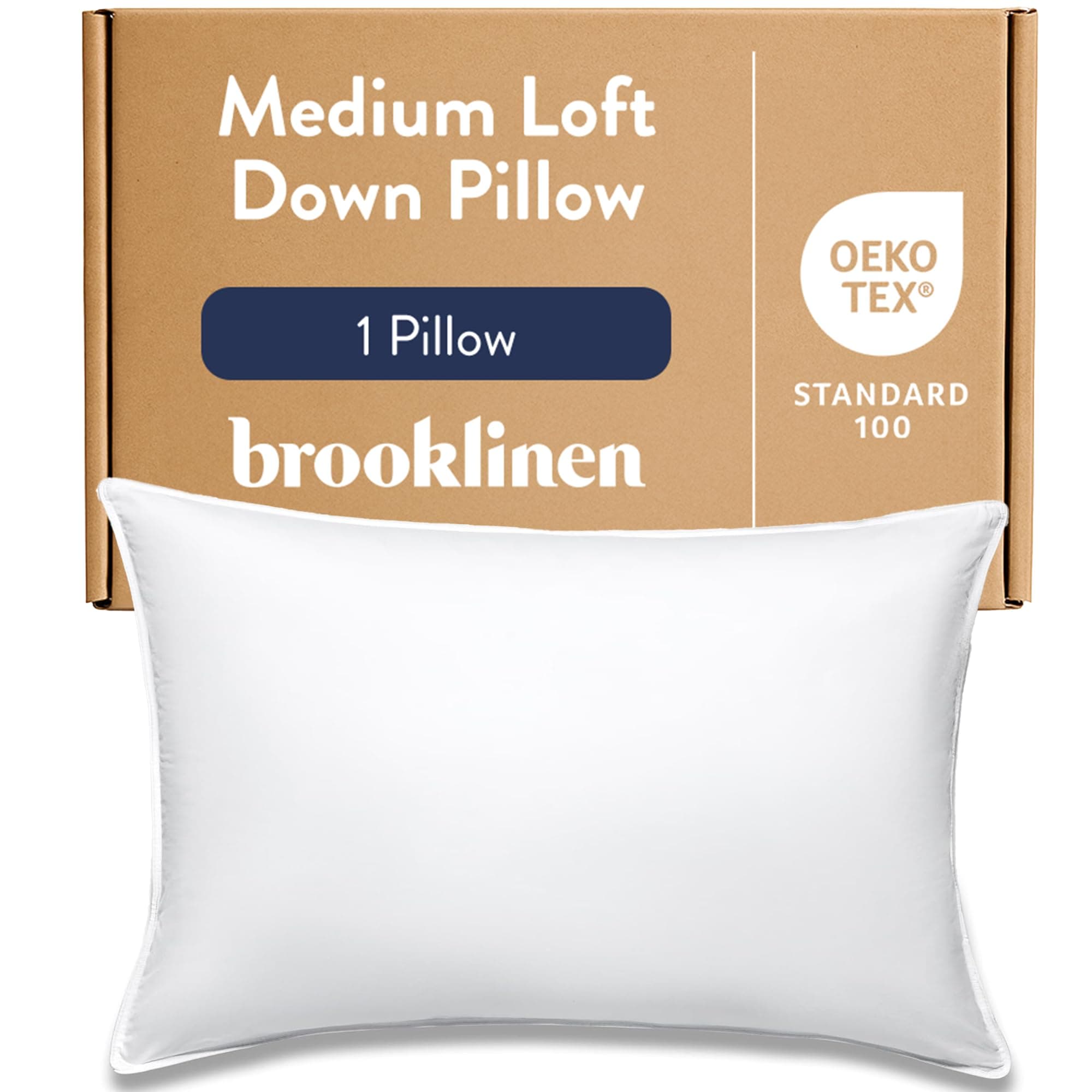Brooklinen Luxury Mid-Plush Down Pillow – Natural Down Clusters and Feathers Fill, 100% Cotton Sateen, Soft, Comfortable, Supportive & Breathable – Standard Size Bed Pillows