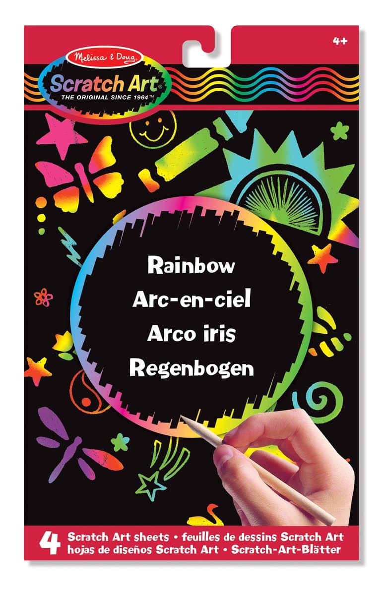 Melissa & Doug 15801 Scratch Art Activity Kit: Rainbow - 4 Boards, Stencil Sheet, Wooden Stylus, brand is, variation theme is Color That is Multicoloured