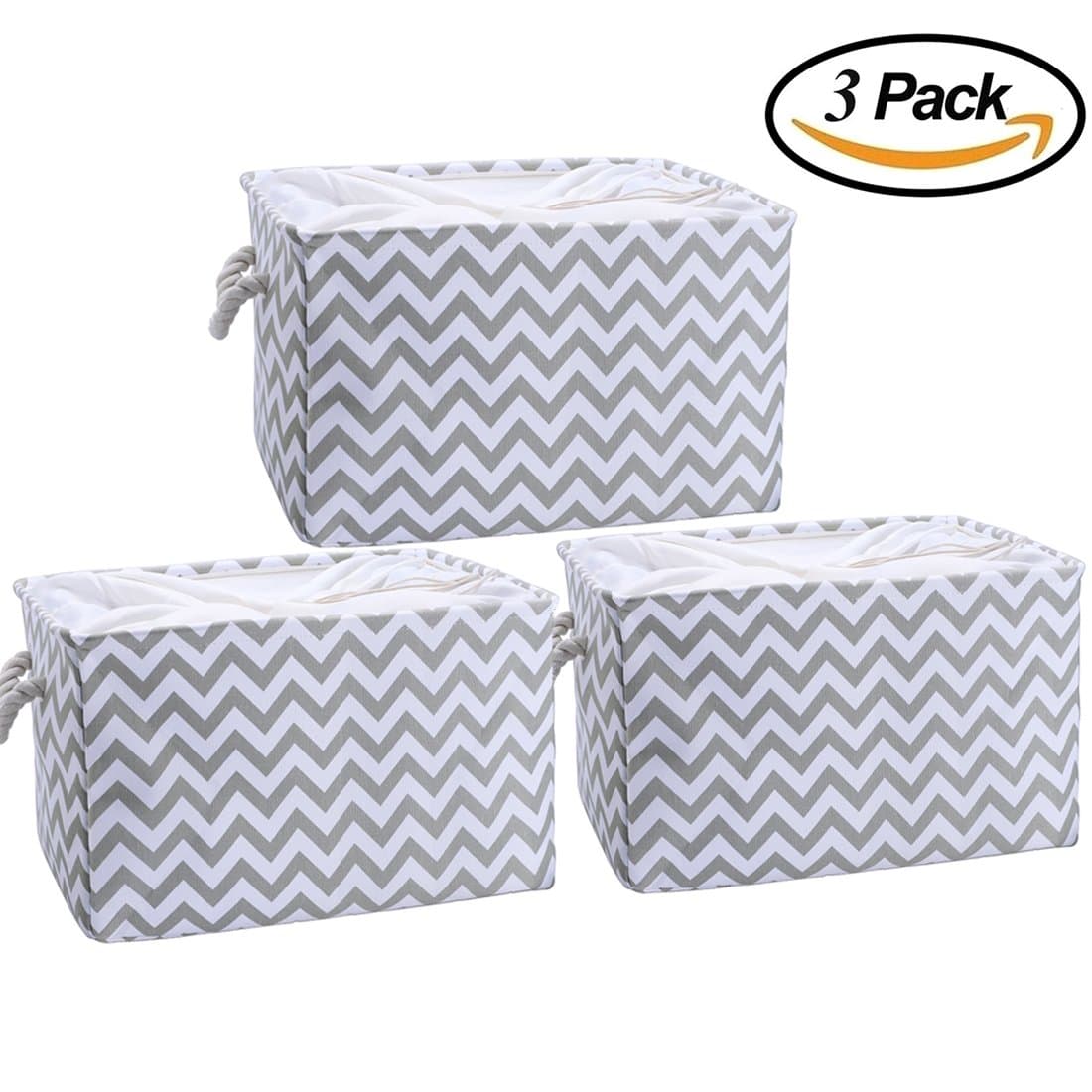 AMEON Grey Storage Baskets(Pack of 3),Fabric Storage Bins Toy Storage Basket Collapsible Baskets w Handles for Home,Shelves,Nursery,Clothes Towel Organizer,16" L x 12" W x 8" H