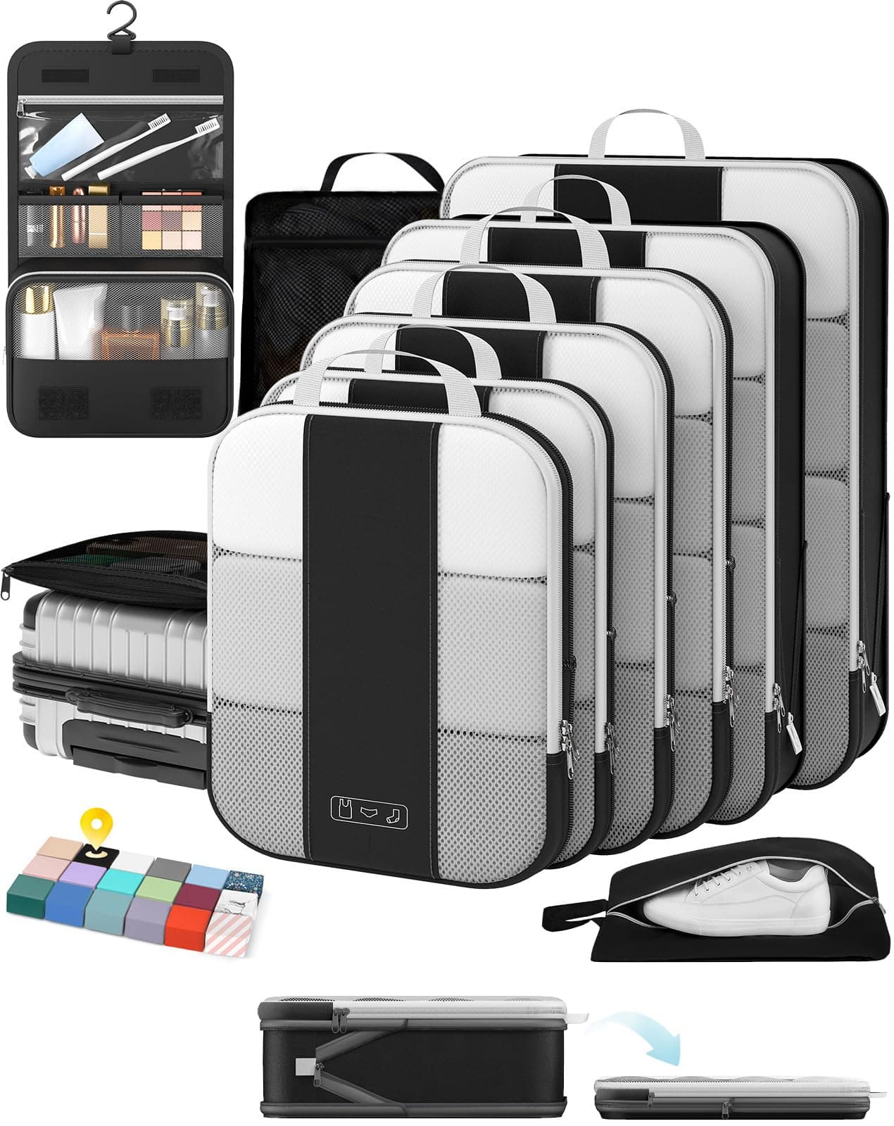 OlarHike 10 Set Compression Packing Cubes for Travel Essentials,Compressible Expandable Packing Cubes for Suitcase, Luggage Organizer Bags for Travel,Handy Helper for Organizing Clothes(Black)