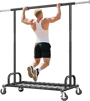 Raybee Clothes Rack Heavy Duty Load 530 LBS, Clothing Racks for Hanging Clothes, Rolling Clothing Rack, Extendable Adjustable Portable Clothes Rack, Metal Garment Rack, Black