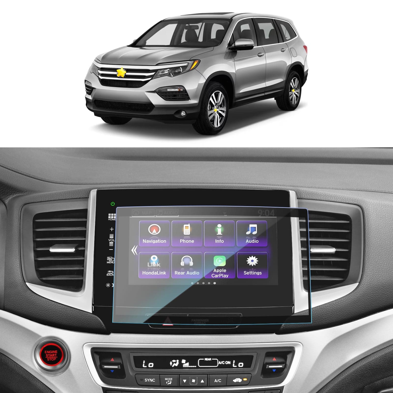 Tempered Glass Screen Protector Foils for 2016-2021 Pilot Passort Ridgeline Navigation Display 9H Hardness Anti-Explosion & Scratch HD Clear Honda GPS LCD Touch Protective Film (2016-2018 Pilot)