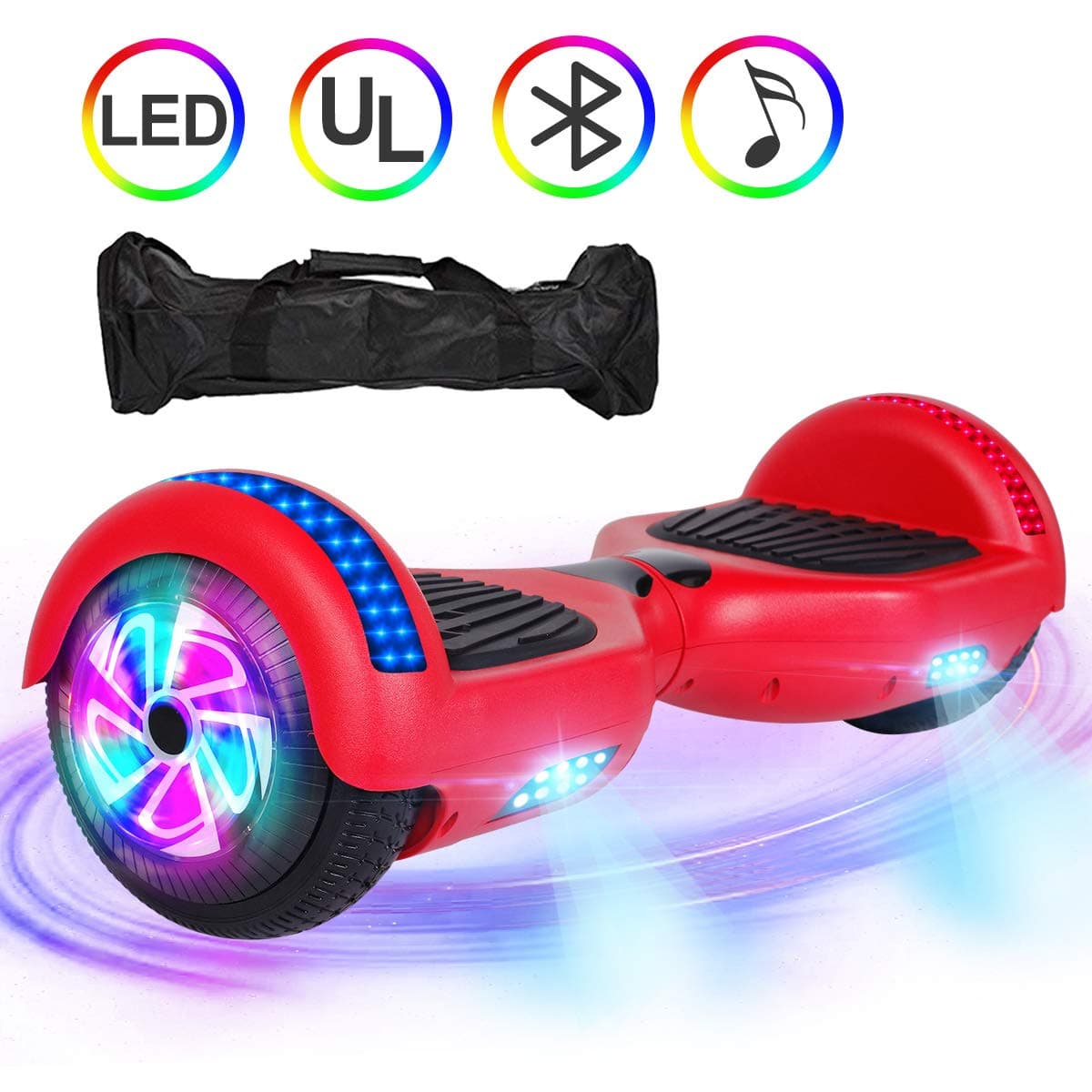 Yierchun Hoverboard 6.5" Two Wheels Self Balancing Scooter UL2272 Certified Hover Board for Kids Adults with Bluetooth Speaker and Colorful LED Lgihts