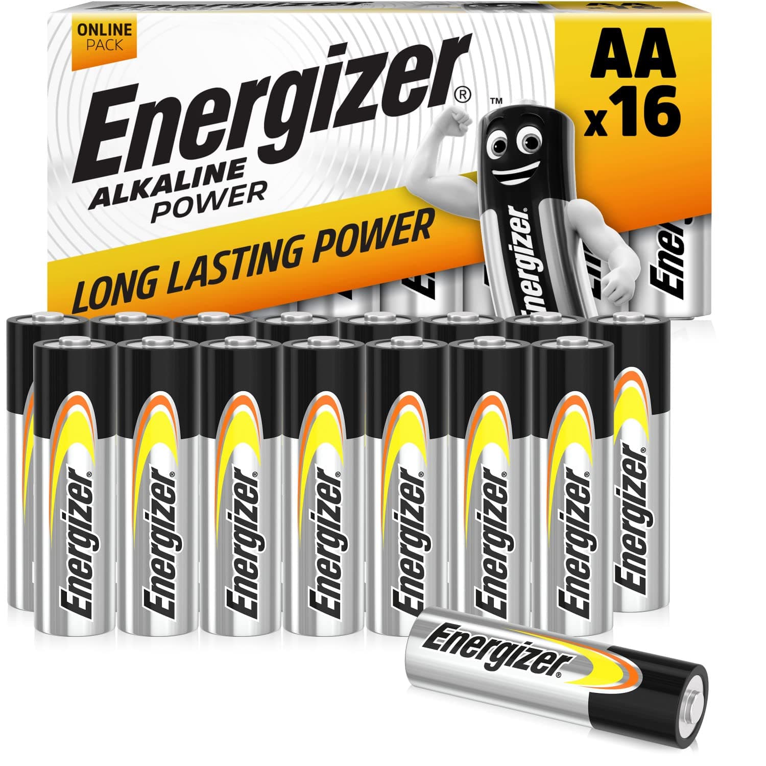 Energizer AA Batteries, Alkaline Power, 16 Pack, Double A Battery Pack - Amazon Exclusive (Packaging may vary)