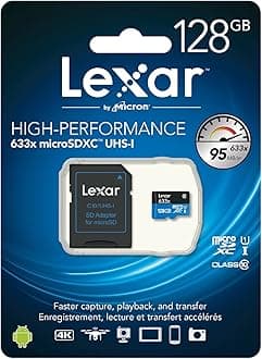 Lexar High-Performance 633x 128GB Micro SD Card, microSDXC UHS-I Card w/ SD Adapter, Up to 100MB/s Read, TF Card for Smartphones, Tablets, and Action Cameras (LSDMI128BBEU633A)
