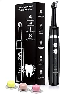 Tooth Polisher, Trueocity Teeth whitening kit with 5 Modes for Plaque Stain Removal Yellow Teeth, Teeth Polisher Stain Remover with 5 Heads & 3 polishing Paste, Rechargeable