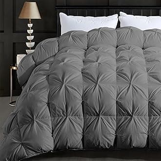 ELNIDO QUEENFeather Down Comforter King Size Duvet Insert, Luxury Fluffy Grey Pinch Pleat Design - All Season Hotel Collection Cotton Bed Comforter with 8 Tabs, King 106x90 Inches