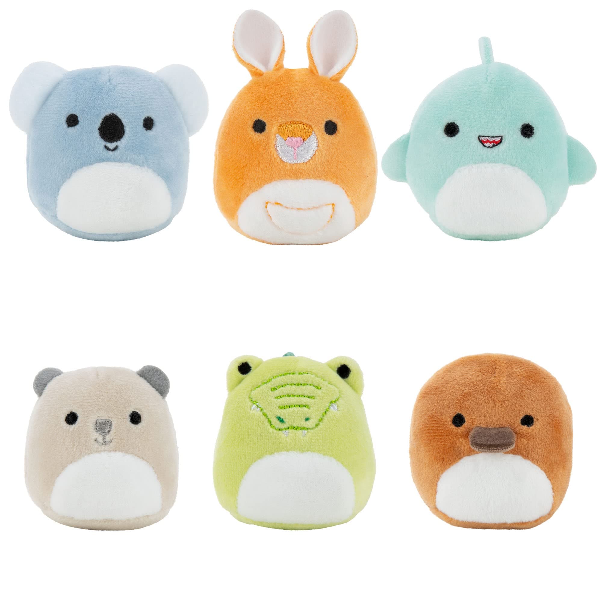 Squishville by Original Squishmallows Down Under Squad Plush - Six 2-Inch Wesley, Kayla, Keely, Ham, Santino, and Sharon Plush - Toys for Kids (SQM0215)