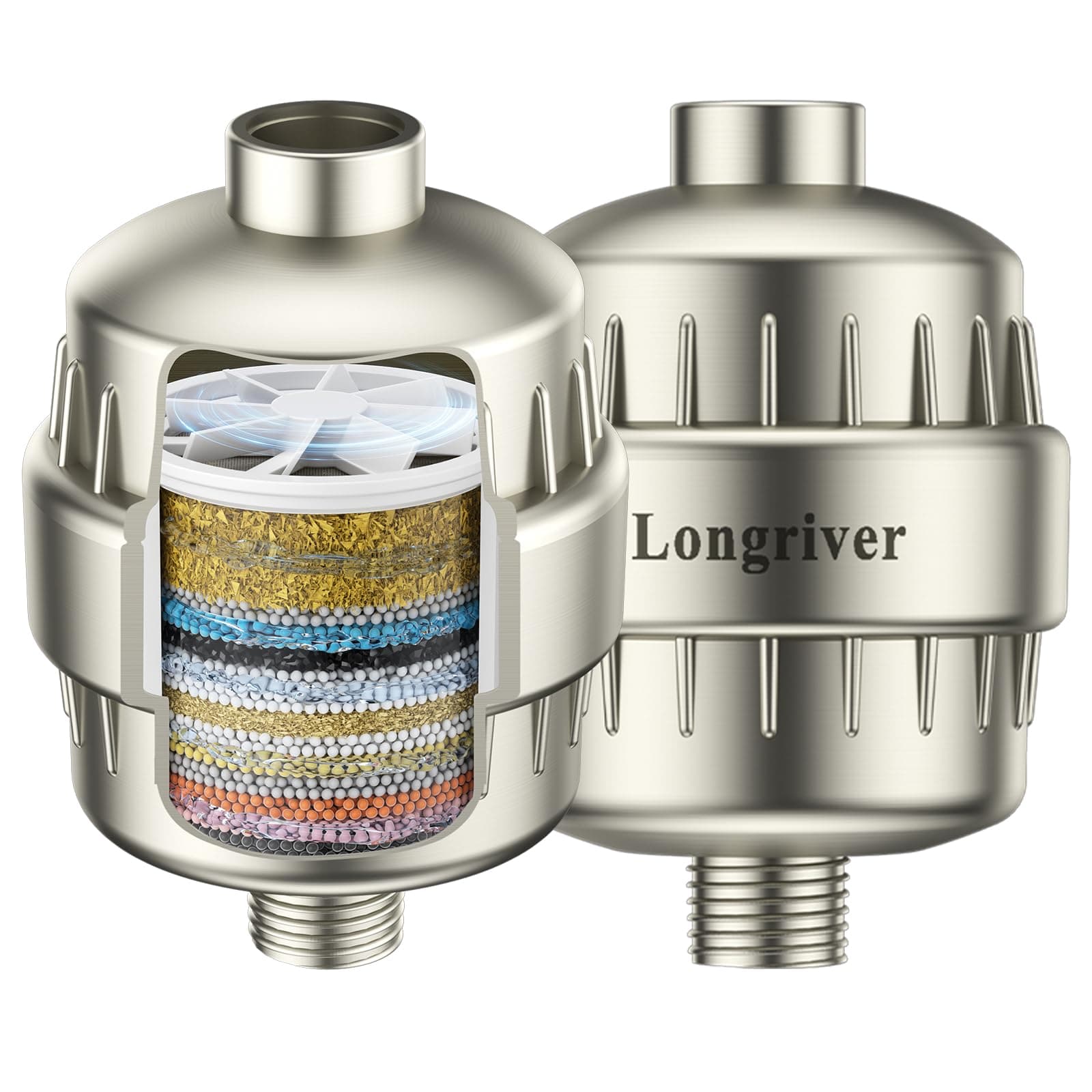 R7 Shower Filter High Put Shower Water Filter for Hard Water 99.99% Remove Chlorine, Shower Water Softener, Improve your skin and hair, Bathroom Fixture Hardware Parts, Brushed Nickel, 2 Pack