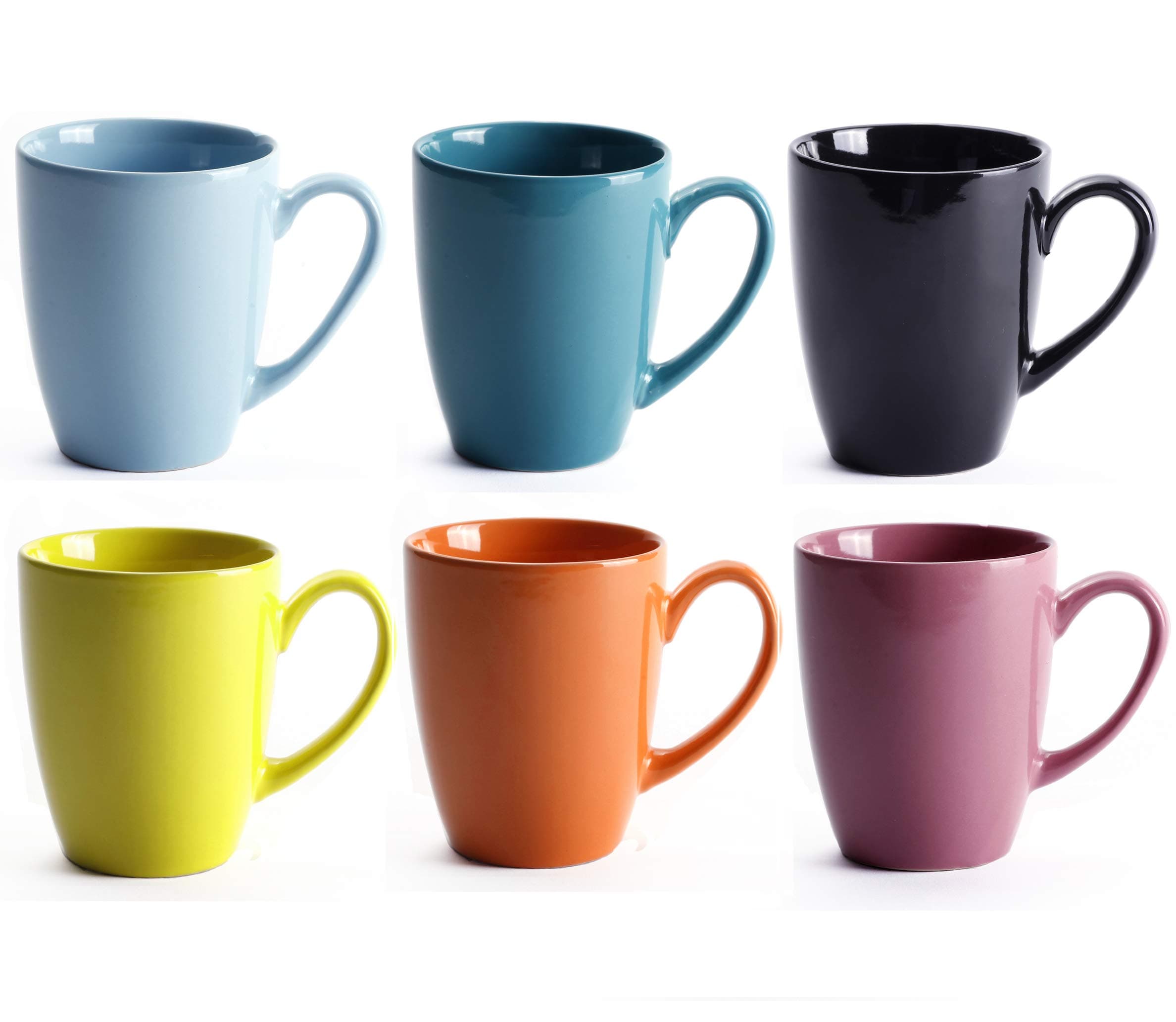 12 OZ Ceramic Coffee Mug Tea Milk Cup Set of 6,Multi Solid Colour (Multi-6 pcs)