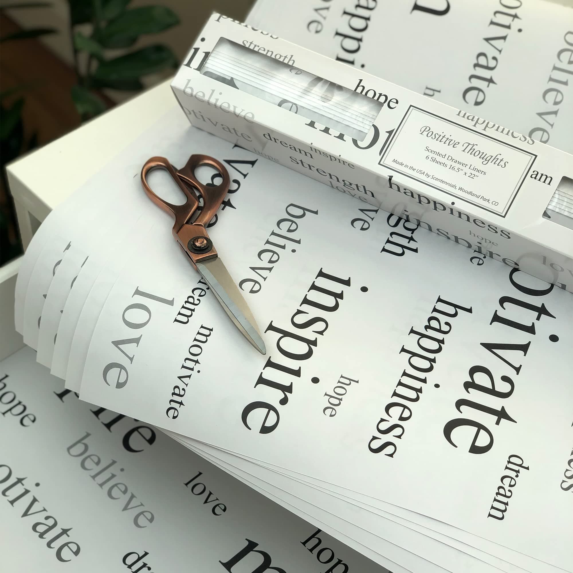 Scentennials Positive Thoughts Scented Drawer Liners - (16.5 x 22 Inch) Inspirational Wording Print - Premium Quality Shelf Liner Sheets - Ideal for Kitchen, Drawer & Closet, Non-Adhesive Design