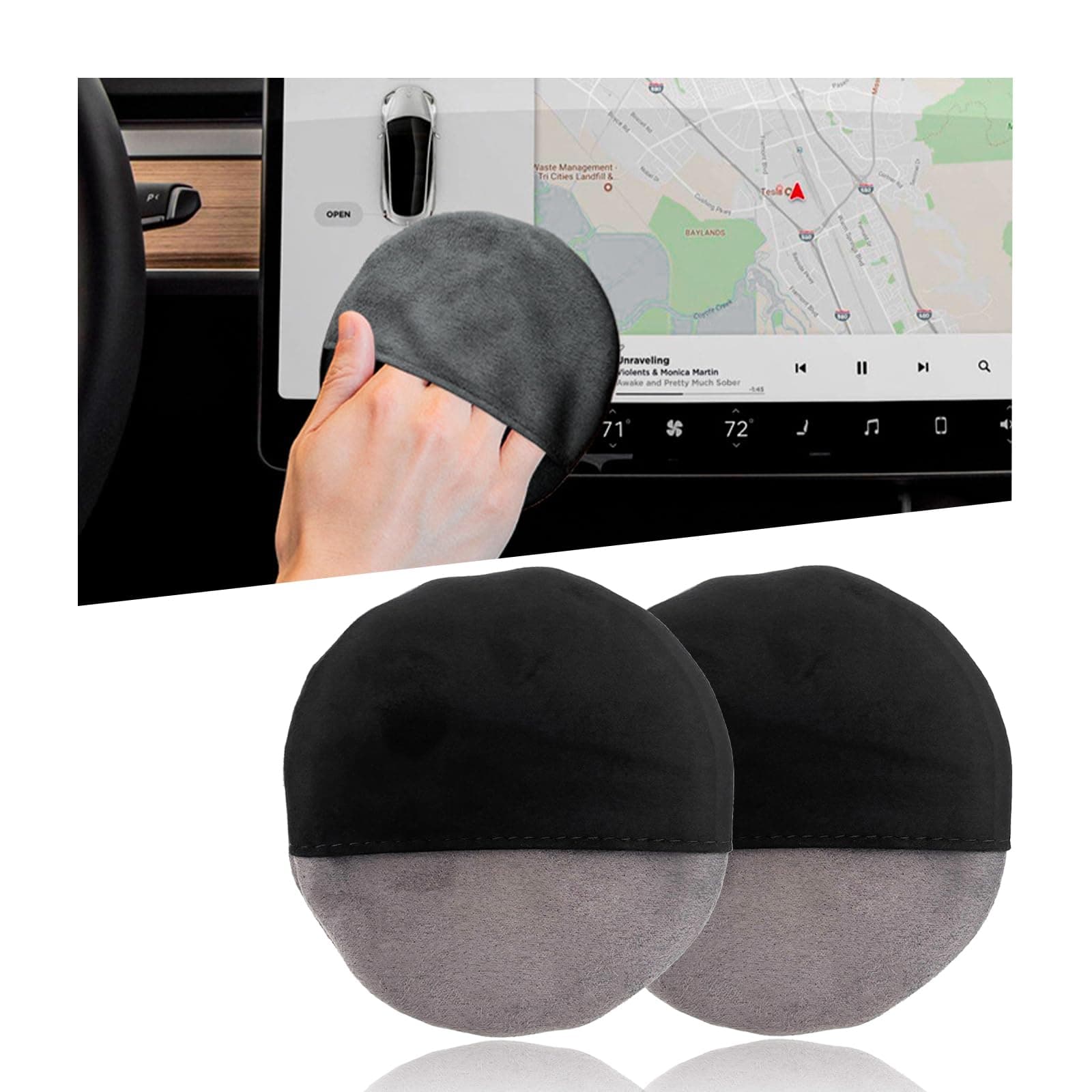 Car Screen Cleaner, 4.33"×4.33" Microfiber Auto Screen Cleaning Pad, Foldable Touch Screen Cleaner Cloth for Vehicle Dashboard LCD Display, Interior Car Accessories (Round, 2PCS)