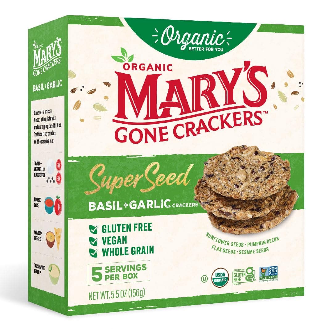 Mary's Gone Crackers Super Seed Crackers, Organic Plant Based Protein, Gluten Free, Basil & Garlic, 5.5 Ounce (Pack of 1)USDA Organic