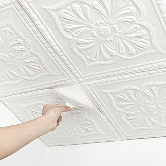 Ceiling Tiles, Ceiling Tiles Peel and Stick Foam, 32 Pcs, Covered 42 Sq.Ft, 3D Wall Panels Peel and Stick, Easy to Install and Cut for Ceiling and Interior Wall Decor, Plain White（13.8 x 13.8 inch）