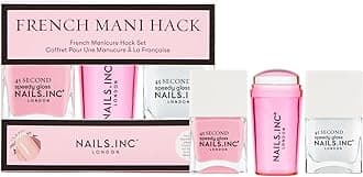 Nails Inc 45 Second Speedy Gloss French Manicure Hack Set, Pink, No Chip, Long Lasting, Quick Dry, Air Dry, Professional Manicures & Pedicures, Silicone Stamper, DIY Nail Art Design, 3 Piece Set