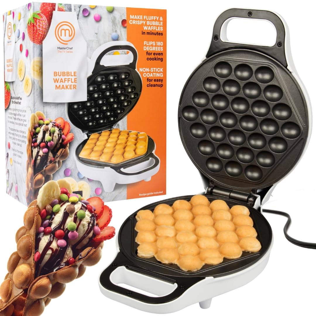 MasterChef Bubble Waffle Maker- Electric Non stick Hong Kong Egg Waffler Iron Griddle w FREE Recipe Guide- Ready in under 5 Minutes