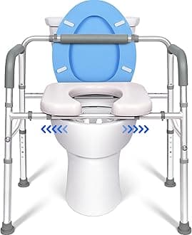 Aupokinry 3 in 1 Raised Toilet Seat with Handles and Back, Width and Height Adjustable Toilet Seat with Arms Fits Any Toilet, 460 lbs Bedside Commode Chair for Toilet with Arms, Space Saving